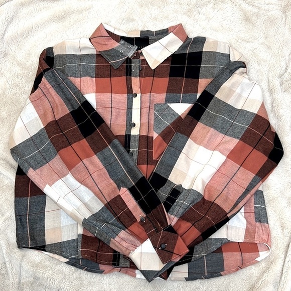 Sanctuary Bianca Puff Sleeve Nector Plaids Flannel Button Down Top - Size Large - Picture 4 of 9